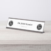 Schwarz-weißer Zahnarzt | Zähne Schreibtischnamensplakette (Vorderseite )