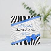 Schwarz-weißer Zebra, blaues Band Druckbonbon 16 Einladung (Stehend Vorderseite)