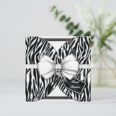Schwarz-weißer Zebra laden Band u. Jeweled Bogen Einladung (Stehend Vorderseite)