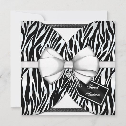 Schwarz-weißer Zebra laden Band u. Jeweled Bogen Einladung (Vorderseite)