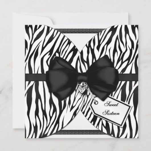 Schwarz-weißer Zebra laden Band u. Jeweled Bogen Einladung (Vorderseite)