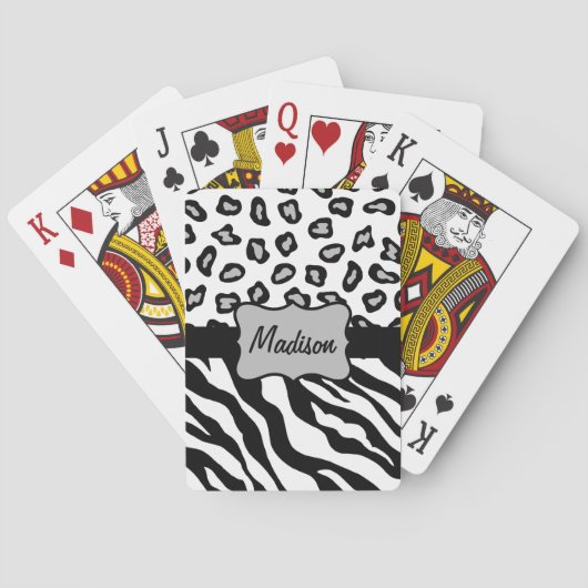 Schwarz-weißer Zebra Leopard Hautname Personalisie Spielkarten (Rückseite)