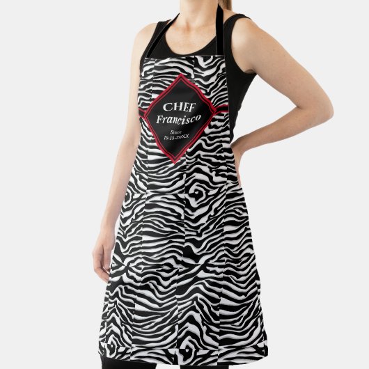 Schwarz-weißer Zebra-Muster-Koch personalisieren Schürze (InSitu)
