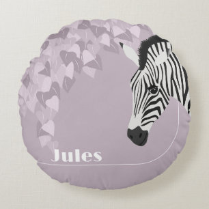 Schwarz-weißer Zebra Pink Lila Ivy Name Rundes Kissen