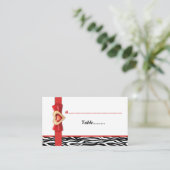 Schwarz-weißer Zebradruck, rote Hochzeitsfeier Pla Platzkarte (Stehend Vorderseite)