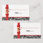 Schwarz-weißer Zebradruck, rote Hochzeitsfeier Pla Platzkarte (Vorne/Hinten)