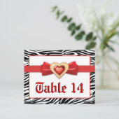 Schwarz-weißer Zebradruck, rote Hochzeitsfeier Tis Postkarte (Stehend Vorderseite)