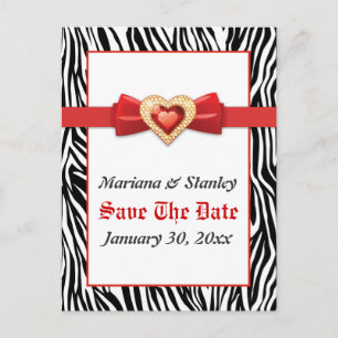 Schwarz-weißer Zebradruck, roter Juwel Save the Da Ankündigungspostkarte