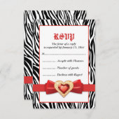 Schwarz-weißer Zebradruck und Hochzeit von Juwelen RSVP Karte (Vorne/Hinten)