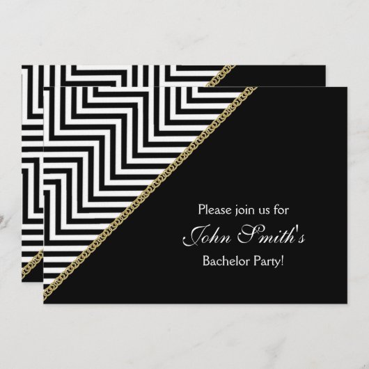Schwarz-weißer Zickzack Bachelor CUSTOM Einladung (Vorne/Hinten)
