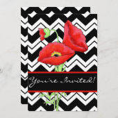 Schwarz-weißer Zickzack ZizZag Roter Mohnschwarz Einladung (Vorne/Hinten)