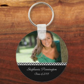 Schwarz-weißer Zickzag Abschluss Foto Schlüsselanh Schlüsselanhänger (Vorderseite)