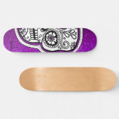 Schwarz-weißer Zucker Schädel Lila Glitzer Glitzer Skateboard (Horizontal)