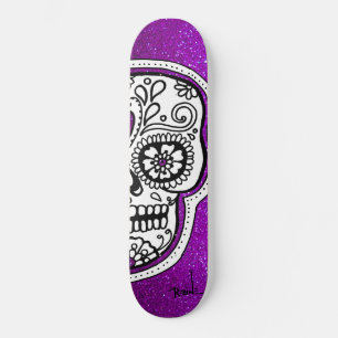 Schwarz-weißer Zucker Schädel Lila Glitzer Glitzer Skateboard