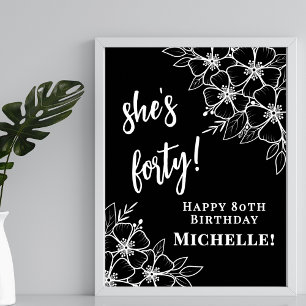 Schwarz-weißes 40. Geburtstag Party Wlecome Poster