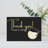 Schwarz-weißes Abschluss-Baseball Dankeskarte (Stehend Vorderseite)