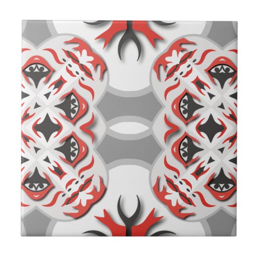 Schwarz-weißes Abstraktes Kaleidoskop Fliese (Vorderseite)