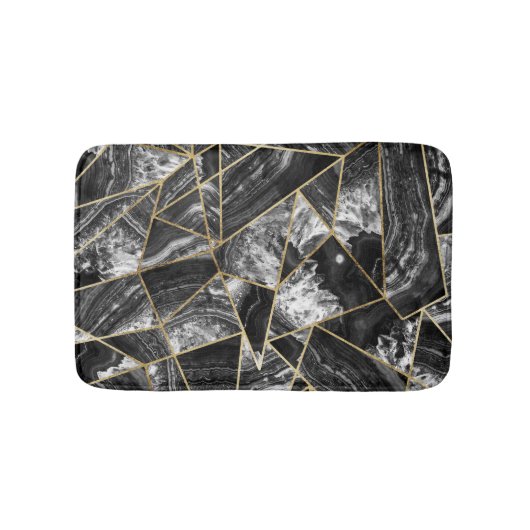 Schwarz-weißes Achat-Schwarz-Goldgeometrische Badematte (Vorderseite)