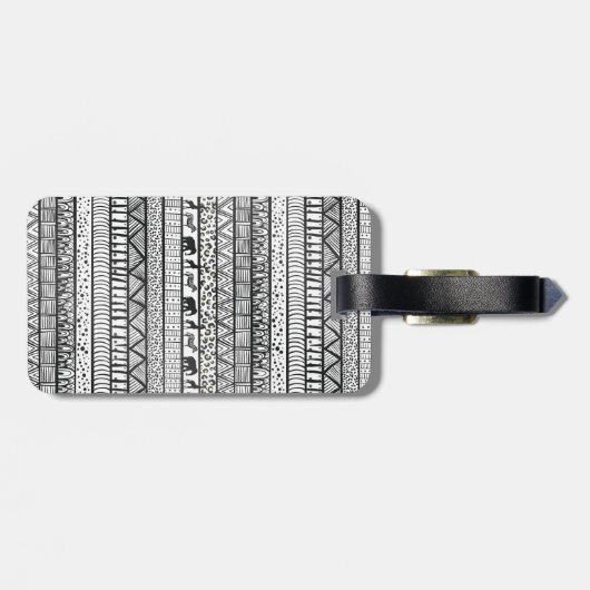 Schwarz-weißes afrikanisches Stammesmuster Gepäckanhänger (Rückseite horizontal)