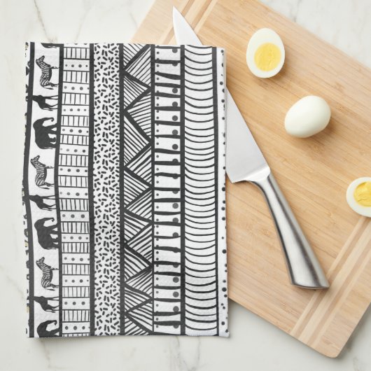 Schwarz-weißes afrikanisches Stammesmuster Geschirrtuch (Viertel Falte)