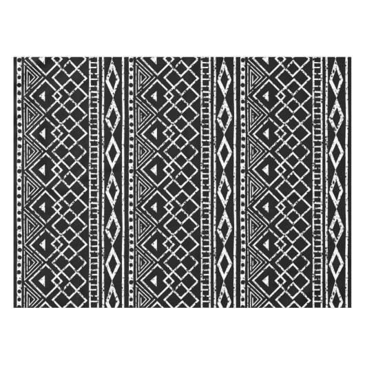 Schwarz-weißes afrikanisches Stammesmuster Tischdecke (Vorderseite (Horizontal))