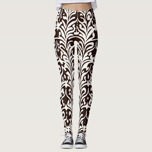 Schwarz-weißes afrikanisches Ziermuster Leggings (Vorderseite)