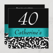 Schwarz-weißes Aqua-elegante jedes Jahrgangs Einladung (Vorne/Hinten)