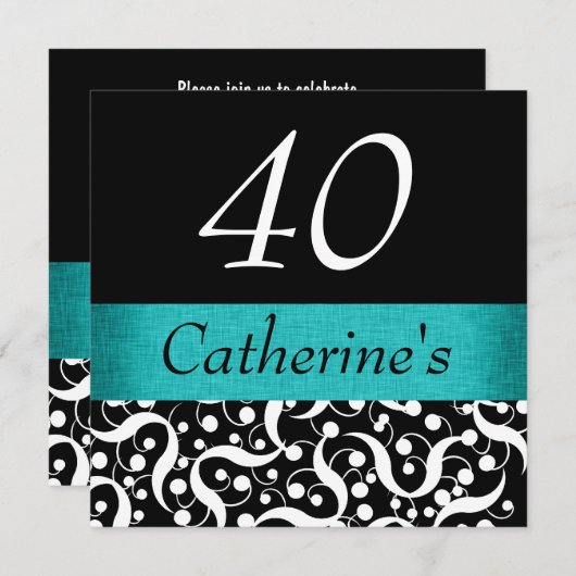Schwarz-weißes Aqua-elegante jedes Jahrgangs Einladung (Vorne/Hinten)