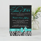 Schwarz-weißes Aquamarines Zebra 2014 Abschluss Ei Einladung (Stehend Vorderseite)