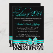 Schwarz-weißes Aquamarines Zebra 2014 Abschluss Ei Einladung (Vorne/Hinten)