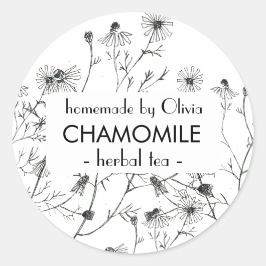 Schwarz-weißes Aquarell Chamomile Tee Runder Aufkleber (Vorderseite)