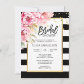 Schwarz-weißes Aquarell Rosa Brautparty Einladung (Vorderseite)