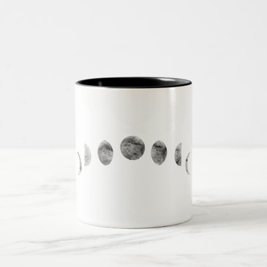 Schwarz-weißes Aquarellmoon setzt moderne Minimalp Zweifarbige Tasse (Mittel)