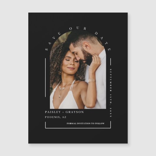 Schwarz-weißes Arch-Foto Rette unsere Datums-Magne Magnetkarte (Vorderseite)