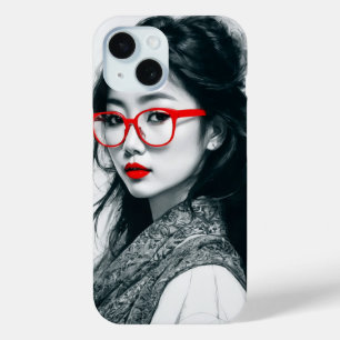 Schwarz-weißes asiatisches Portrait Rote Lippen un Case-Mate iPhone Hülle