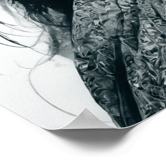 Schwarz-weißes asiatisches Portrait Rote Lippen un Poster (Ecke)