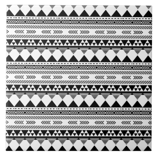 Schwarz-weißes aztec-Fliesenmuster Fliese (Vorderseite)