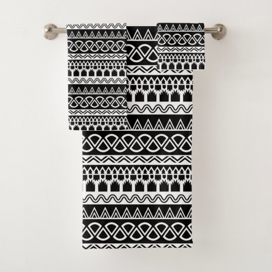 Schwarz-weißes Aztec-Muster Badhandtuch Set (Insitu)