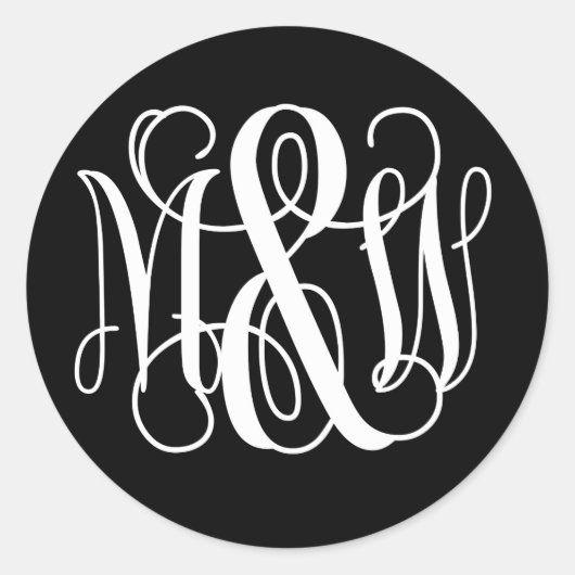 Schwarz-weißes B&G Vine Script Monogram DIY BG Runder Aufkleber (Vorderseite)