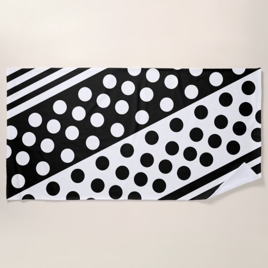 Schwarz-weißes Badetuch mit Dots Stripes (Vorderseite)