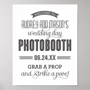 Schwarz-weißes Banner-Fotoautomaten-Hochzeit Poster
