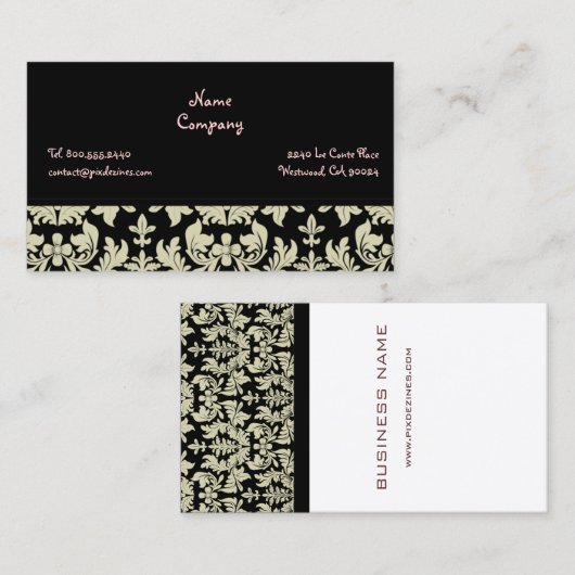 Schwarz-weißes Barockdesign ~ ashbrauner Hintergru Visitenkarte (Vorne/Hinten)