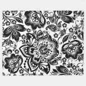 Schwarz-weißes barockes Blumenmuster Fleecedecke (Vorderseite (Horizontal))