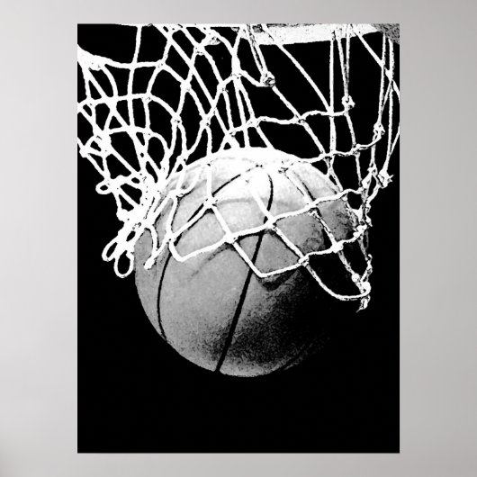 Schwarz-weißes Basketball-Druckplakat Poster (Vorne)
