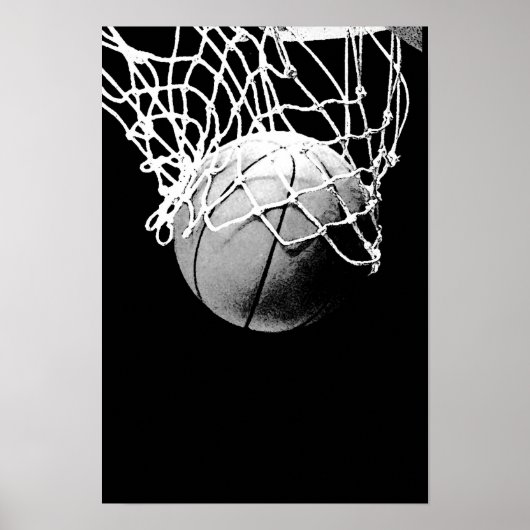Schwarz-weißes Basketball-Druckplakat Poster (Vorne)