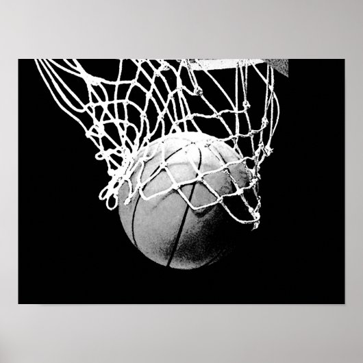 Schwarz-weißes Basketball-Druckplakat Poster (Vorne)
