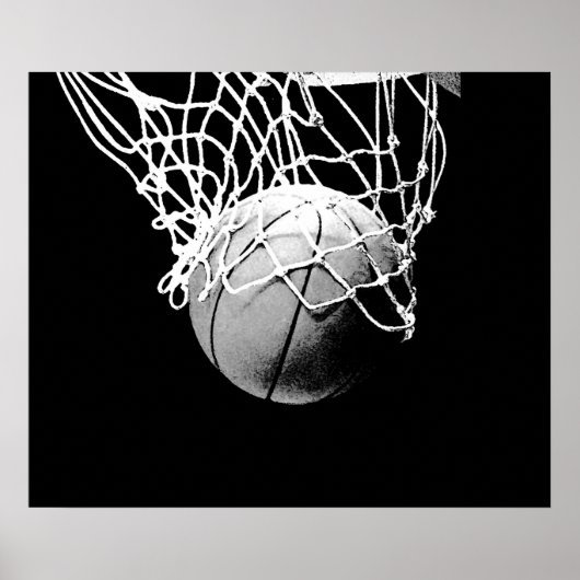 Schwarz-weißes Basketball-Druckplakat Poster (Vorne)