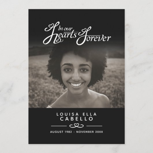 Schwarz-weißes Beerdigungsprogramm für Herz für im Programm (Vorderseite)