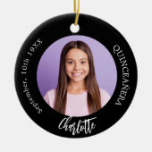 Schwarz-weißes benutzerdefiniertes Foto Quinceaner Keramik Ornament (Vorne)