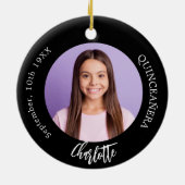 Schwarz-weißes benutzerdefiniertes Foto Quinceaner Keramik Ornament (Hinten)